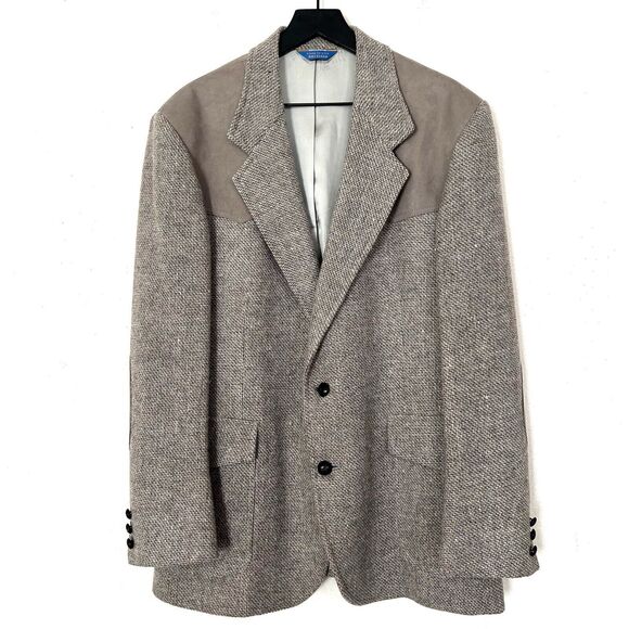 Vintage Pendleton Wool Tweed Western Sport Coat Size 42 Grey